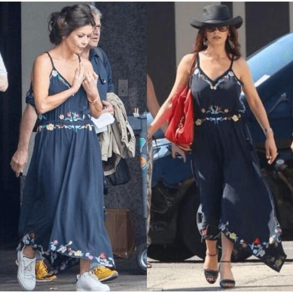 Calypso St. Barth XS Rodru floral Embroidered dress blue 100% Silk maxi - Picture 11 of 15